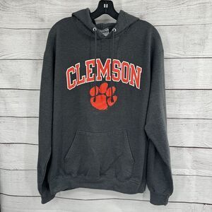 Champion Clemson Tigers Gray Orange‎ Hoodie Pullover Sweatshirt Mens Size Large